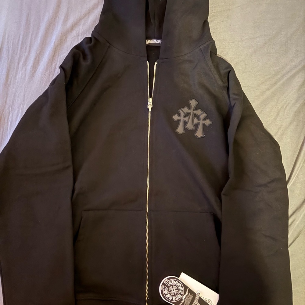 Black Zip-Up Hoodie with Logo